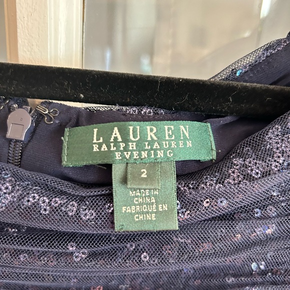 EUC SZ 2 Lauren Navy Mesh Sequin Body Con Dress - Picture 3 of 3